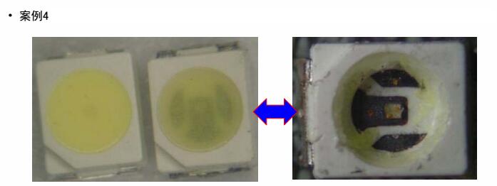 某客戶采用3528白光4#用于LED燈管，經(jīng)貼板回流焊接放置一段時(shí)間后出現(xiàn)支架黑化