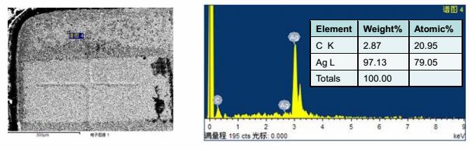 進(jìn)行EDX分析，確認(rèn)支架本身不含硫